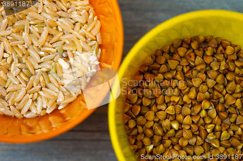 Image of brown rice and buckwheat