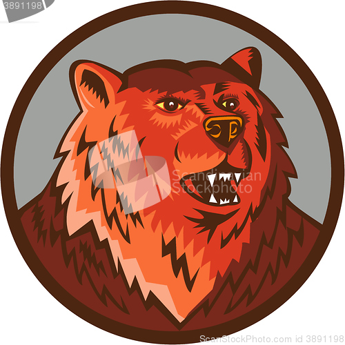 Image of Russian Bear Head Growling Circle Retro