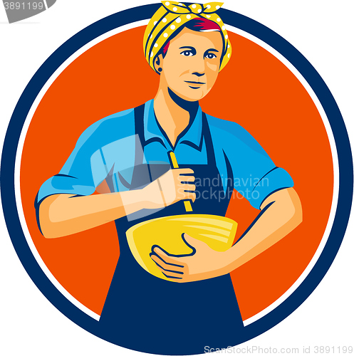 Image of Female Chef Bandana Mixing Bowl Circle Retro