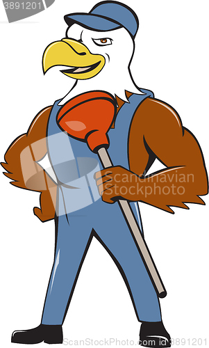 Image of Bald Eagle Plumber Plunger Isolated Cartoon