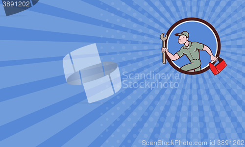 Image of Business card Mechanic Spanner Toolbox Running Circle Cartoon