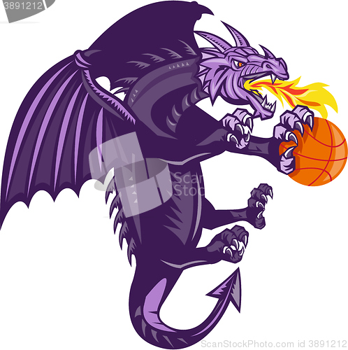 Image of Dragon Fire Holding Basketball Isolated Retro