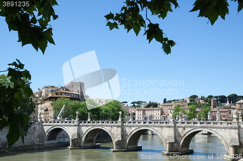 Image of Ancient bridge view in Rome, Italy