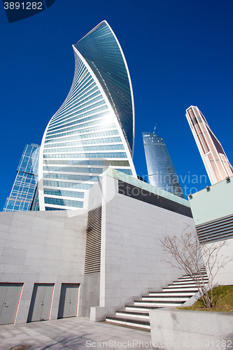Image of business district Moscow City at spring morning