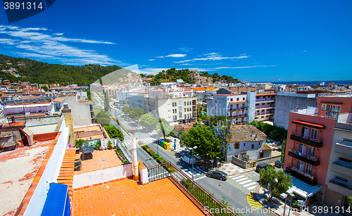 Image of Spain, Catalonia, Tossa de Mar, 20.06.2013, panorama town street