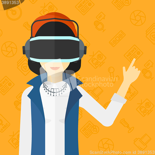 Image of Woman wearing virtual reality headset.