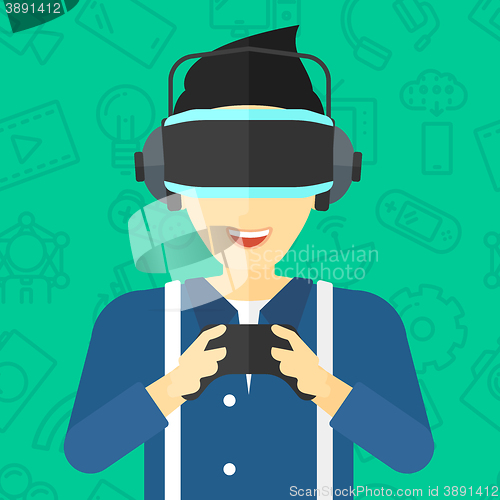 Image of Man wearing virtual reality headset.