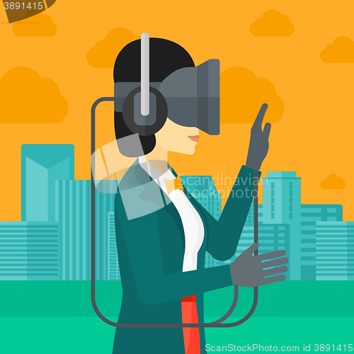 Image of Woman wearing virtual reality headset.