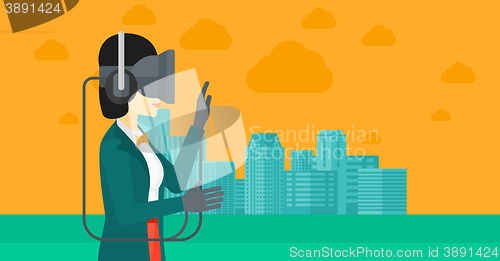 Image of Woman wearing virtual reality headset.