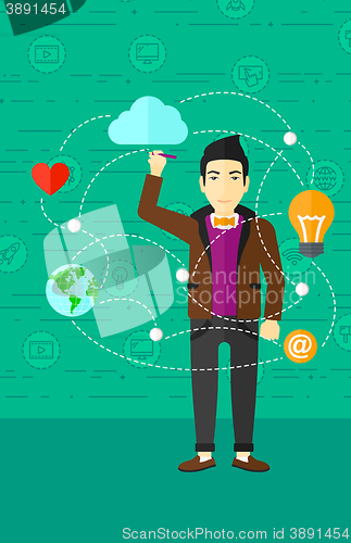 Image of Businessman and cloud computing.