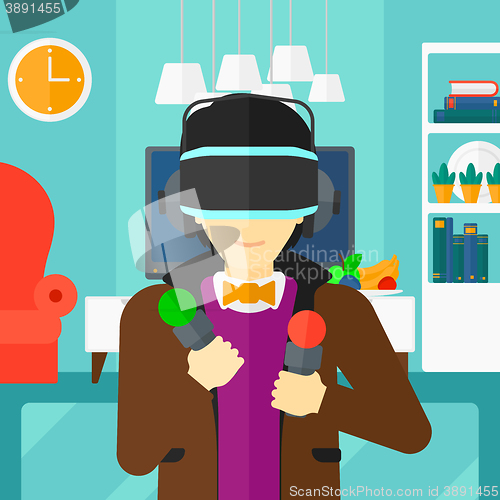 Image of Man wearing virtual reality headset.