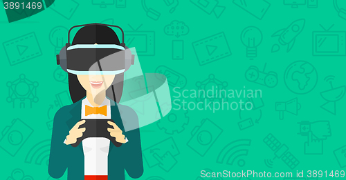 Image of Woman wearing virtual reality headset.