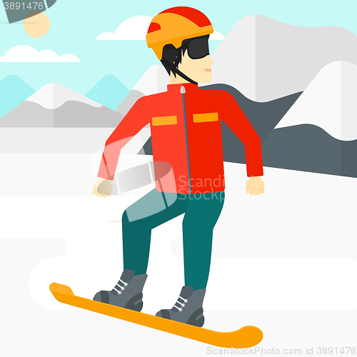 Image of Young man snowboarding.