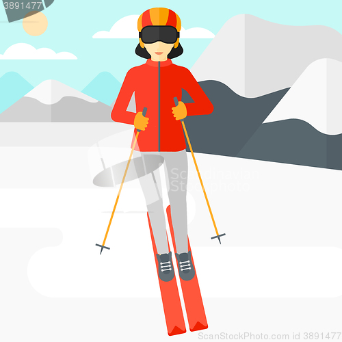 Image of Young woman skiing.