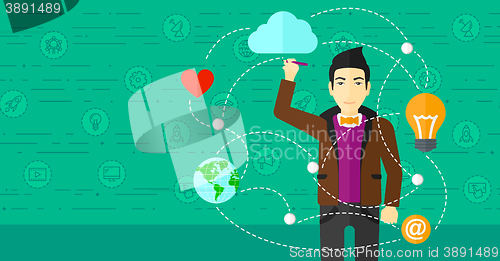 Image of Businessman and cloud computing.