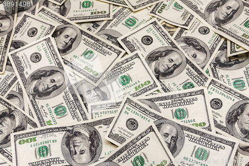 Image of Background with money american hundred dollar bills