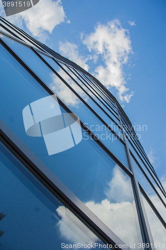 Image of window reflection dayligh as blue background
