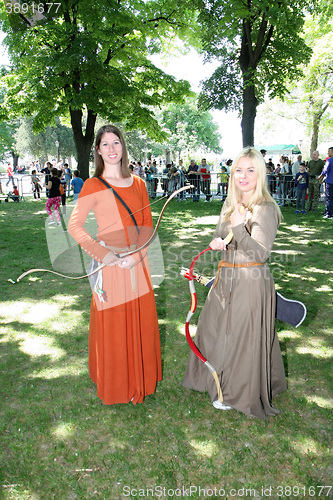 Image of Girls in medieval clothes