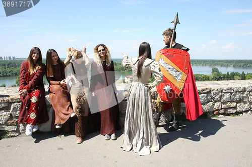 Image of Posing in medieval clothes