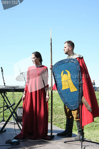 Image of Posing in medieval clothes