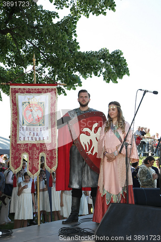 Image of Posing in medieval clothes