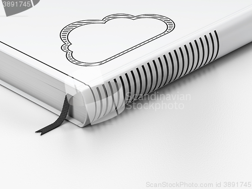 Image of Cloud technology concept: closed book, Cloud on white background