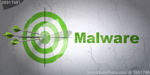 Image of Protection concept: target and Malware on wall background