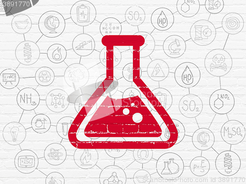 Image of Science concept: Flask on wall background