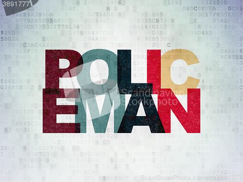Image of Law concept: Policeman on Digital Data Paper background