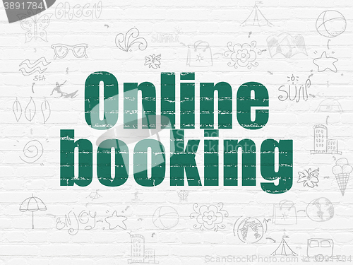 Image of Tourism concept: Online Booking on wall background