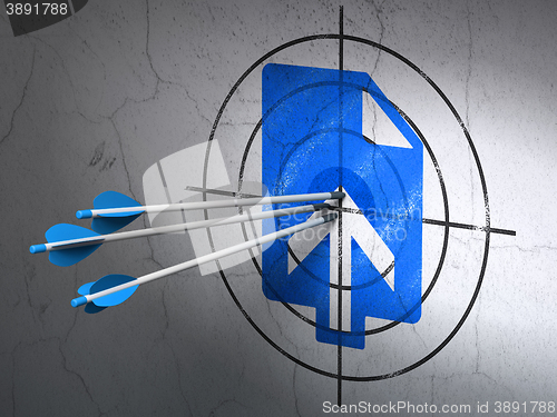 Image of Web design concept: arrows in Upload target on wall background