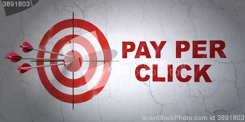 Image of Advertising concept: target and Pay Per Click on wall background