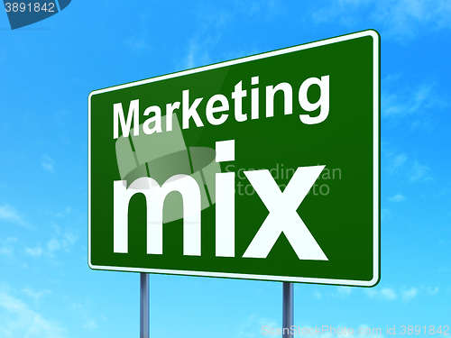 Image of Marketing concept: Marketing Mix on road sign background