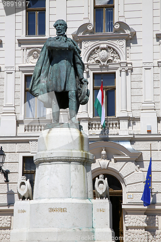 Image of Statue of Lajos Kossuth and governmental building in Pecs, Hunga