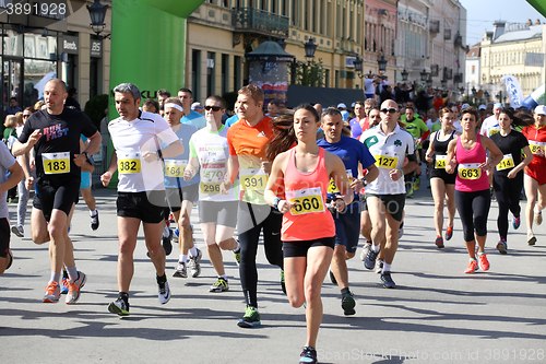 Image of NOVI SAD, SERBIA - APRIL 03: Starting runners, participants in t