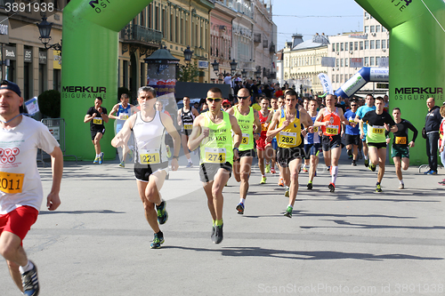 Image of NOVI SAD, SERBIA - APRIL 03: Starting runners, participants in t