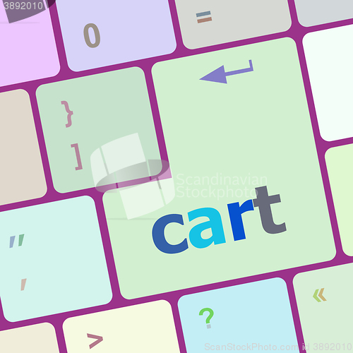 Image of cart word on keyboard key, notebook computer button vector illustration
