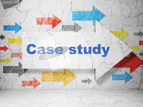 Image of Education concept: arrow with Case Study on grunge wall background