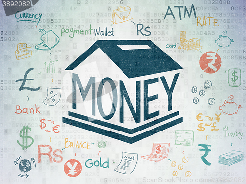 Image of Banking concept: Money Box on Digital Data Paper background