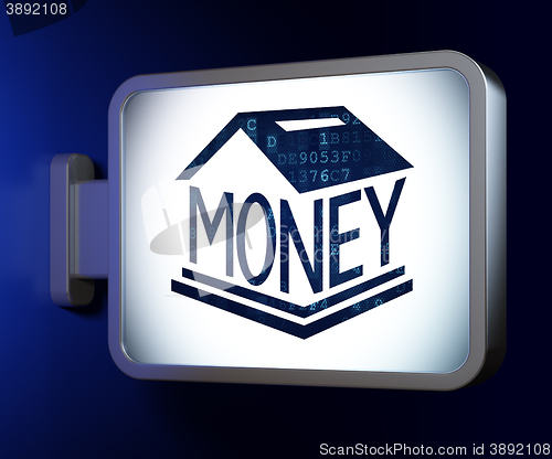 Image of Currency concept: Money Box on billboard background