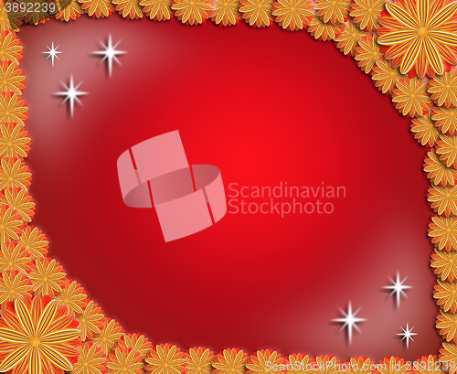 Image of frame from flowers on red sparkling background