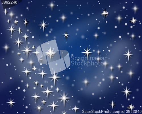 Image of night sky with snowflakes and stars for holiday