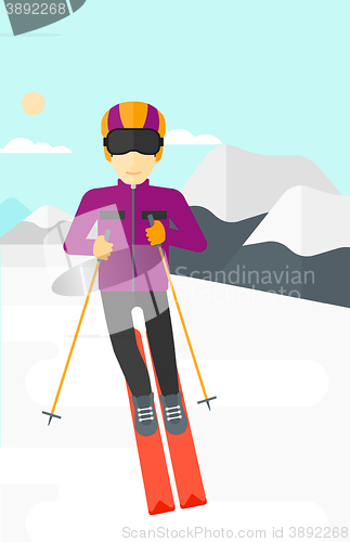 Image of Young man skiing.