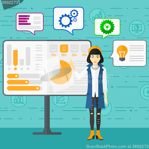 Image of Woman presenting report.