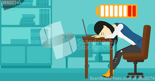 Image of Employee sleeping at workplace.