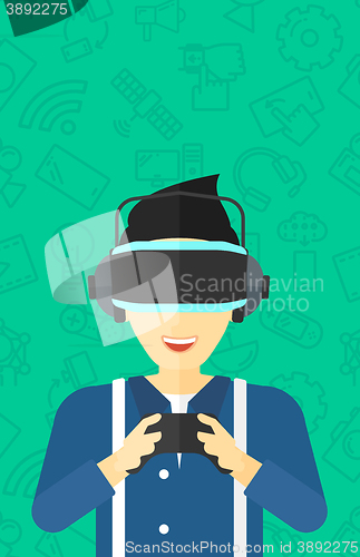 Image of Man wearing virtual reality headset.