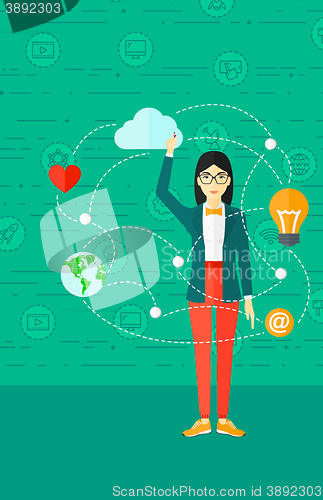 Image of Business woman and cloud computing.