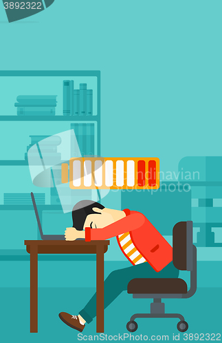 Image of Employee sleeping at workplace.