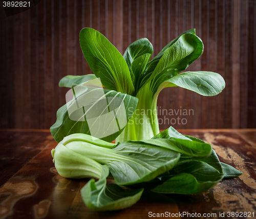 Image of Pak Choi on wooden table