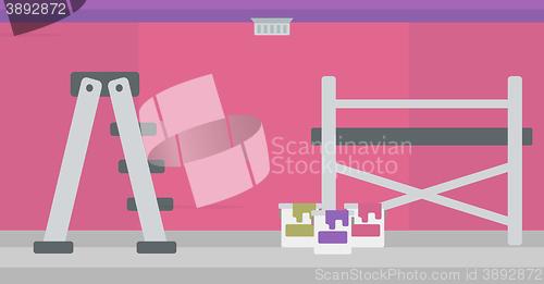 Image of Background of wall with paint cans and ladder.
